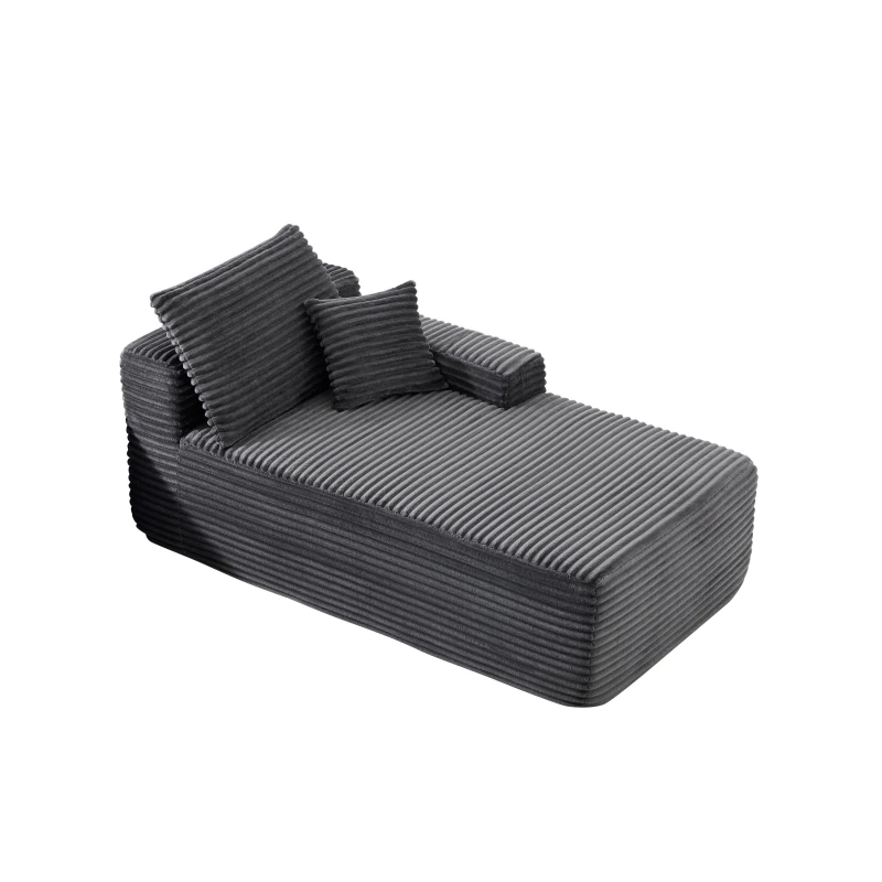 Modern 37.5-inch Right Chaise with Plush Grey Velvet, Chic Sectional Sofa with Flexible Matching for Living Room, 66'' L x 39" W x 33" H, Gray