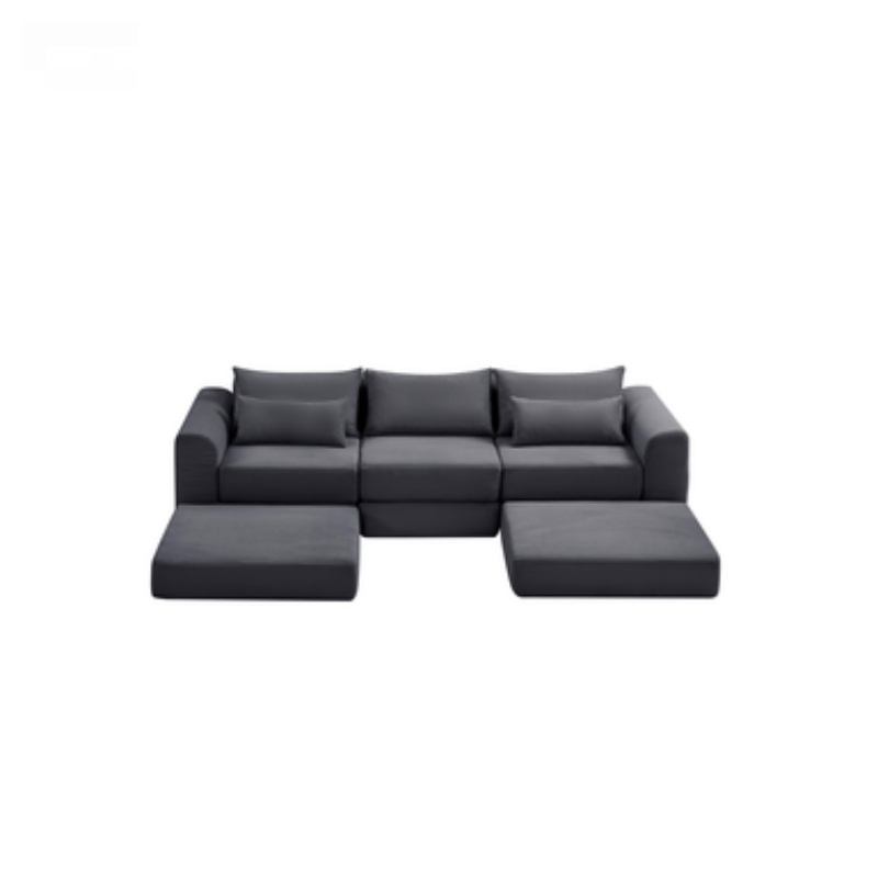 Snuggly Corduroy Sectional Sofa with 5 Pillows and Modular Design, Friendly Couch for Living Room and Bedroom, 100'' L x 35" W x 24" H, Grey