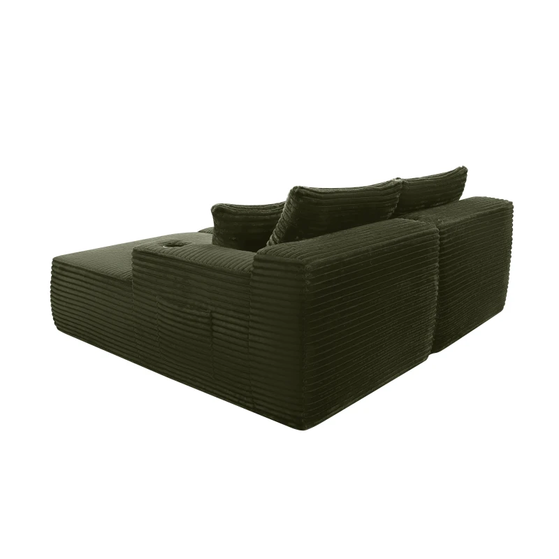 Downy Fabric Sectional Sofa with Double Chaise and Cup Holder, Useful Couch for Modern Living Room and Bedroom, 76'' L x 66" W x 26" H, Green