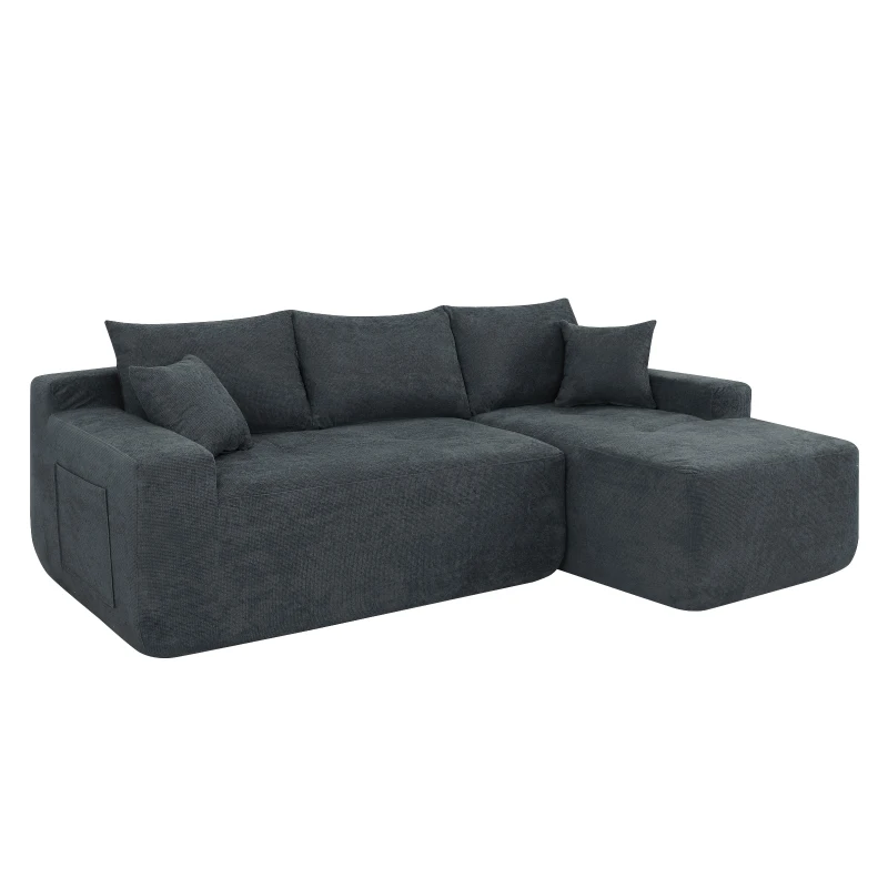 Modern Cloud Sectional with L-Shape Chaise and Deep Seat, Modular Sofa with Cotton-Linen Fabric and No Assembly, 85'' L x 53" W x 24" H, Black