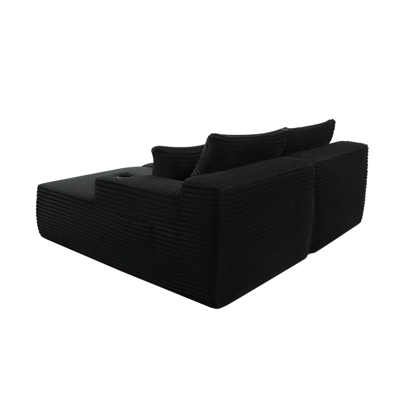 Fresh Fabric Sectional Sofa with Dual Chaise, Deep Seat and Cup Holder, Handy Couch for Living Room and Bedroom, 76'' L x 66" W x 26" H, Black