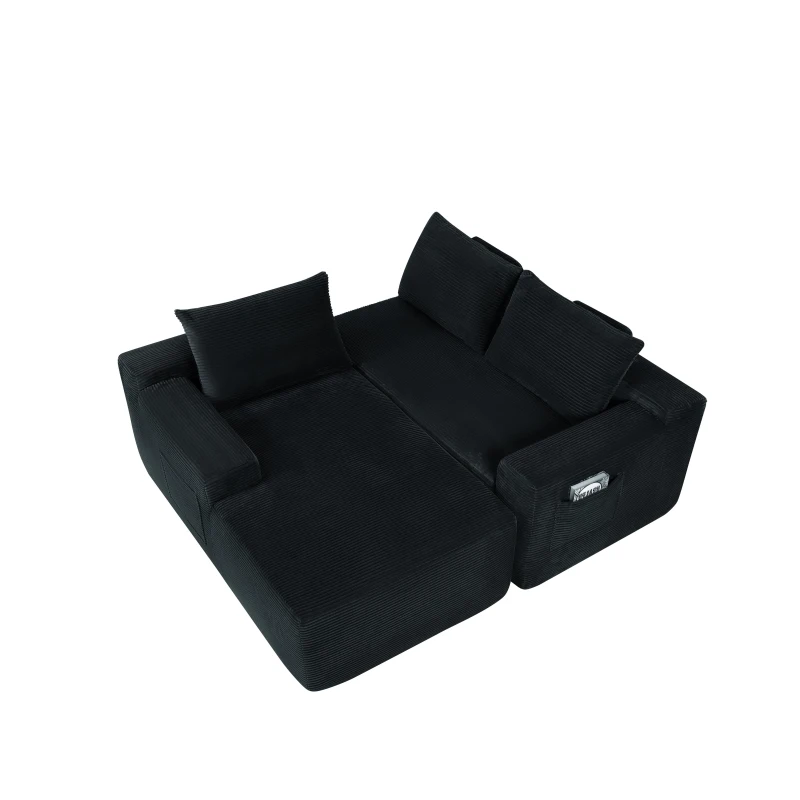 Plush Corduroy Sectional Sofa with L-Shaped Chaise and Deep Seat, Modern Modular Couch for Living Room and Bedroom, 97'' L x 60" W x 31" H, Black