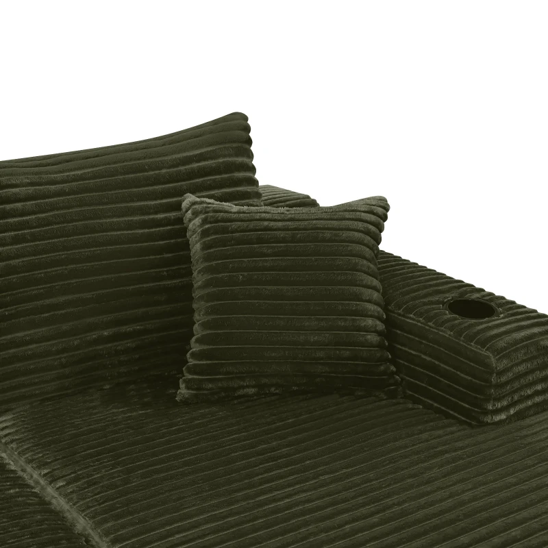 Downy Fabric Sectional Sofa with Double Chaise and Cup Holder, Useful Couch for Modern Living Room and Bedroom, 76'' L x 66" W x 26" H, Green