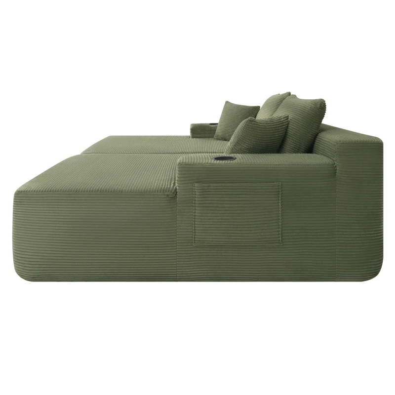 Modern Cloud Sectional with Double Chaise and Deep Seat, Cozy 2-Seater Sofa with Soft Corduroy and No Assembly, 69'' L x 61" W x 30" H, Green