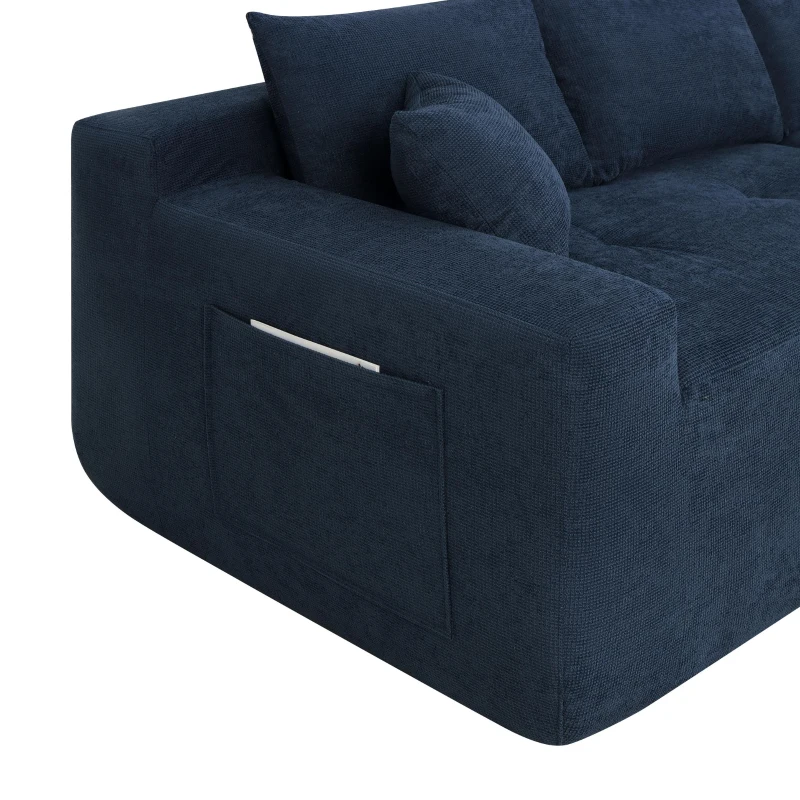 Modern Sectional with L-Shape Chaise and Deep Seat, Cozy Modular Sofa with Cotton-Linen Fabric and No Assembly, 85'' L x 53" W x 24" H, Blue