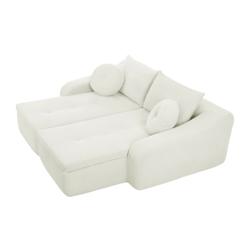 Cozy 2-Piece Chaise Lounge Set with Left and Right Design, Modern Corduroy Lounge Chair with Spring Padding, 66'' L x 76" W x 23" H, White