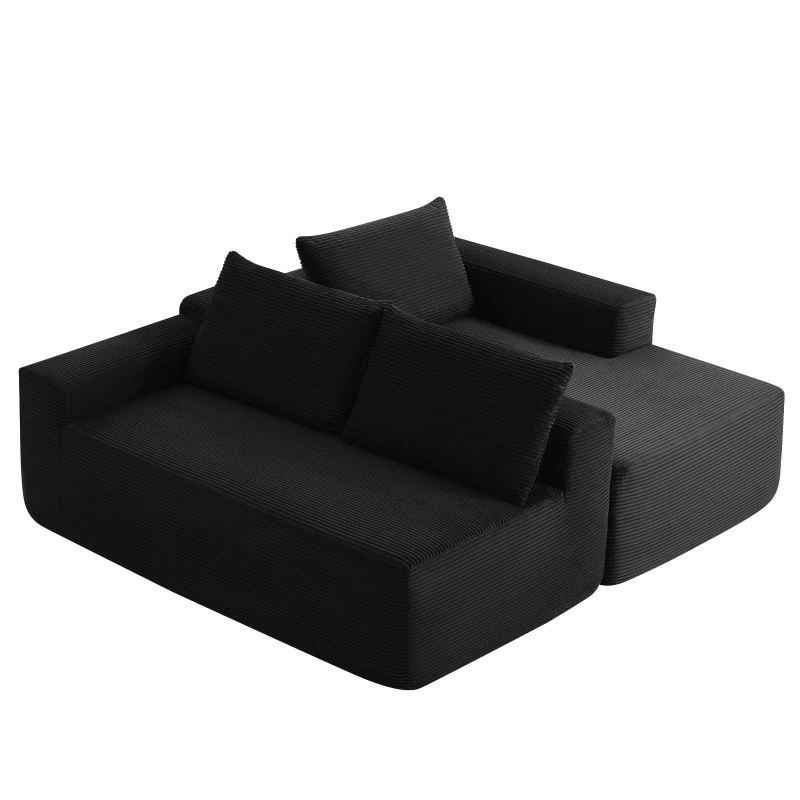 Tactile Corduroy Sofa with L-Shaped Chaise and Side Pockets, Rich Couch for Living Room and Bedroom, 104'' L x 67" W x 32.5" H, Black Right