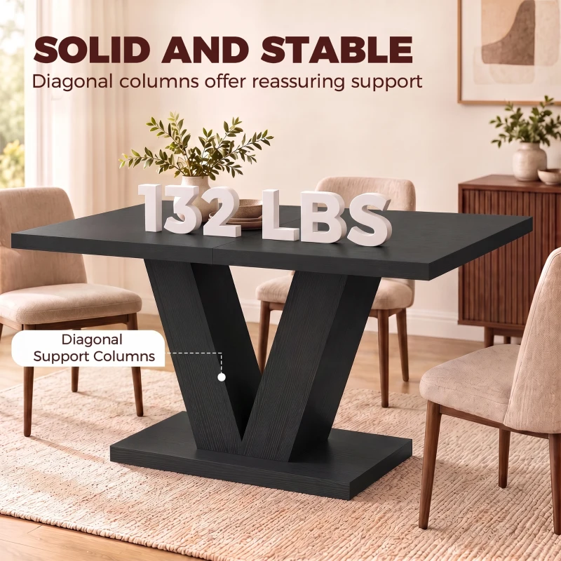 HOMCOM Modern Dining Table for 4 People, 47.2" Kitchen Table for Dining Room and Living Room, Rectangular, Black Wood Grain