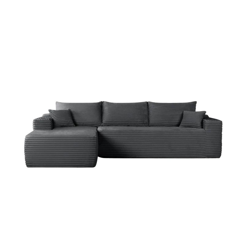 Velvet Fabric Sofa with L-Shaped Chaise and Side Pockets, Classic Couch for Living Room and Bedroom, 108'' L x 63" W x 23" H, Grey Left