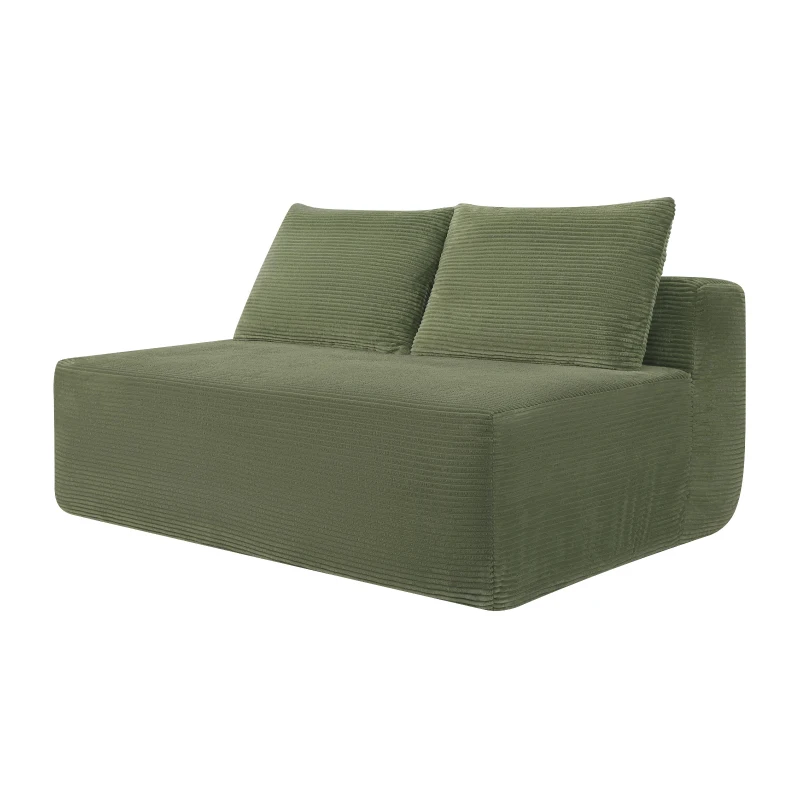 2-Seat Chaise Lounge with Cup Holder and Soft Corduroy, Chic Cloud Couch with Double Chaise and No Assembly, 57'' L x 35" W x 24" H, Green