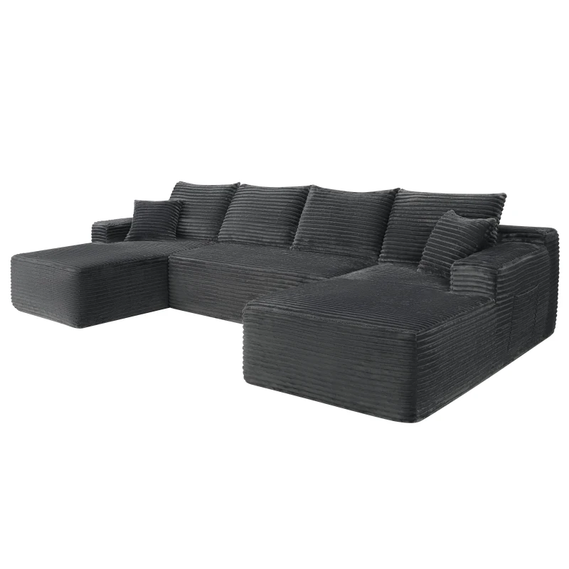 Modern Cloud Sectional with U-Shape Chaise and Side Pockets, Modular Sofa with Deep Seat and No Assembly, 133.5'' L x 66" W x 26" H, Grey