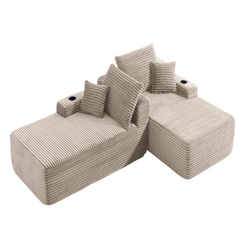 Modern Cloud Sectional with L-Shape and Dual Chaise, Cozy 2-Seater Sofa with Plush Fabric and No Assembly, 69'' L x 61" W x 30" H, Beige