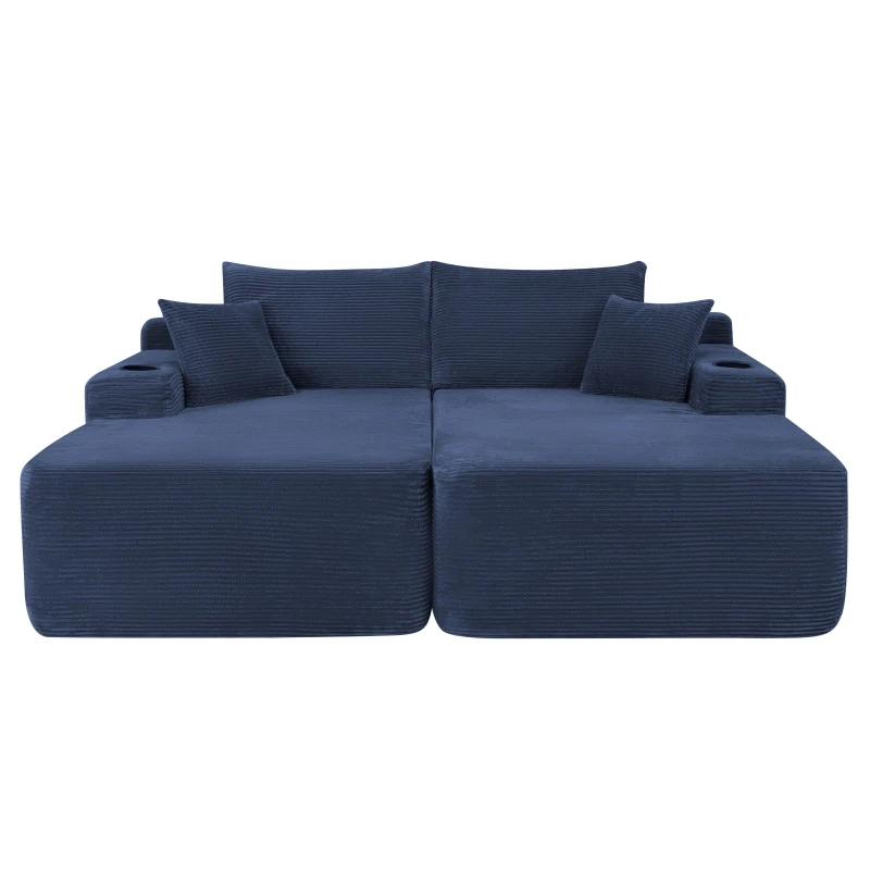 Bold Corduroy Sectional Sofa with Double Chaise and Deep Seat, Cheerful Couch for Modern Living Room and Bedroom, 69'' L x 61" W x 30" H, Blue