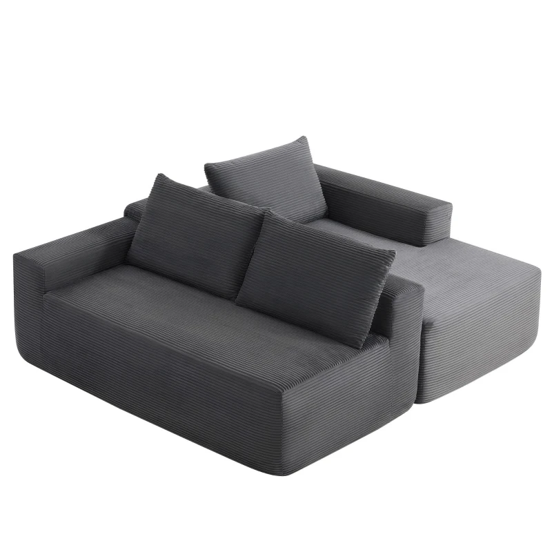 L-Shape Sectional Couch with Right Chaise and Deep Seat, Modern Modular Sofa with Corduroy and No Assembly, 96.5'' L x 60" W x 31" H, Grey