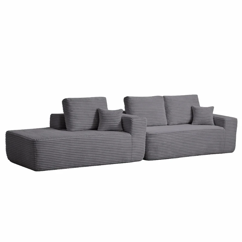 Luxe Fabric Sofa with L-Shaped Chaise and Side Pockets, Functional Couch for Living Room and Bedroom, 104'' L x 67" W x 32.5" H, Grey Left