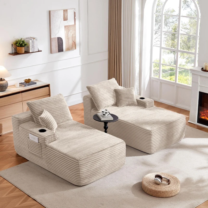 Modern Cloud Sectional with L-Shape and Dual Chaise, Cozy 2-Seater Sofa with Plush Fabric and No Assembly, 69'' L x 61" W x 30" H, Beige