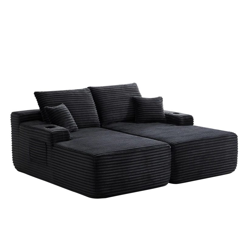 Welcoming Fabric Sectional Sofa with Double Chaise and Deep Seat, Urban Couch for Living Room and Bedroom, 69'' L x 61" W x 30" H, Black