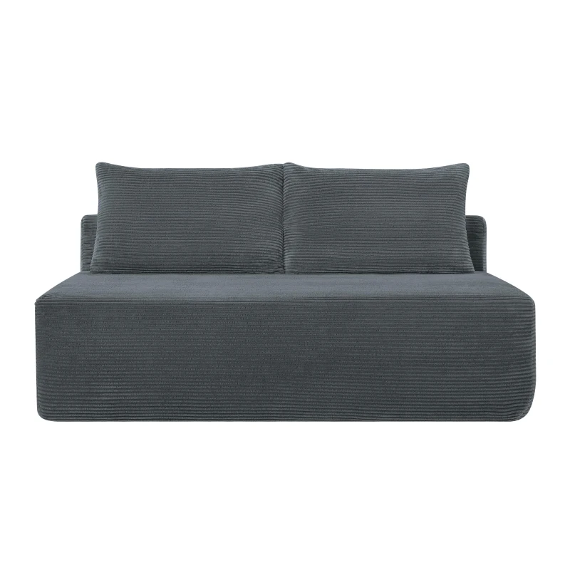 Cuddly Corduroy Chaise Lounge with Dual Seats and Cup Holders, Adaptable Couch for Living Room and Bedroom, 57'' L x 35" W x 24" H, Grey