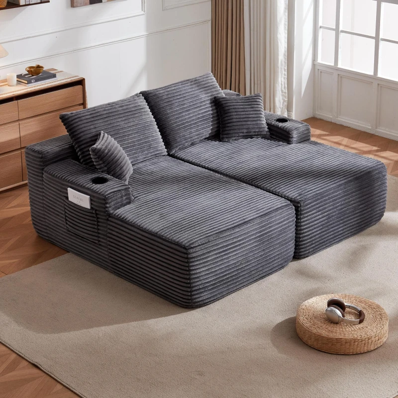 Restful Fabric Sectional Sofa with Double Chaise and Deep Seat, Trendy Couch for Modern Living Room and Bedroom, 69'' L x 61" W x 30" H, Grey