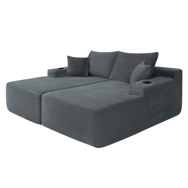 Robust Corduroy Sectional Sofa with Double Chaise and Deep Seat, Neat Couch for Modern Living Room and Bedroom, 69'' L x 61" W x 30" H, Grey