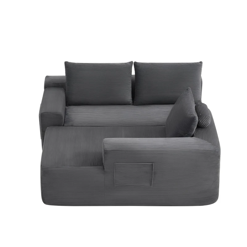 L-Shape Sectional Couch with Right Chaise and Deep Seat, Modern Modular Sofa with Corduroy and No Assembly, 96.5'' L x 60" W x 31" H, Grey