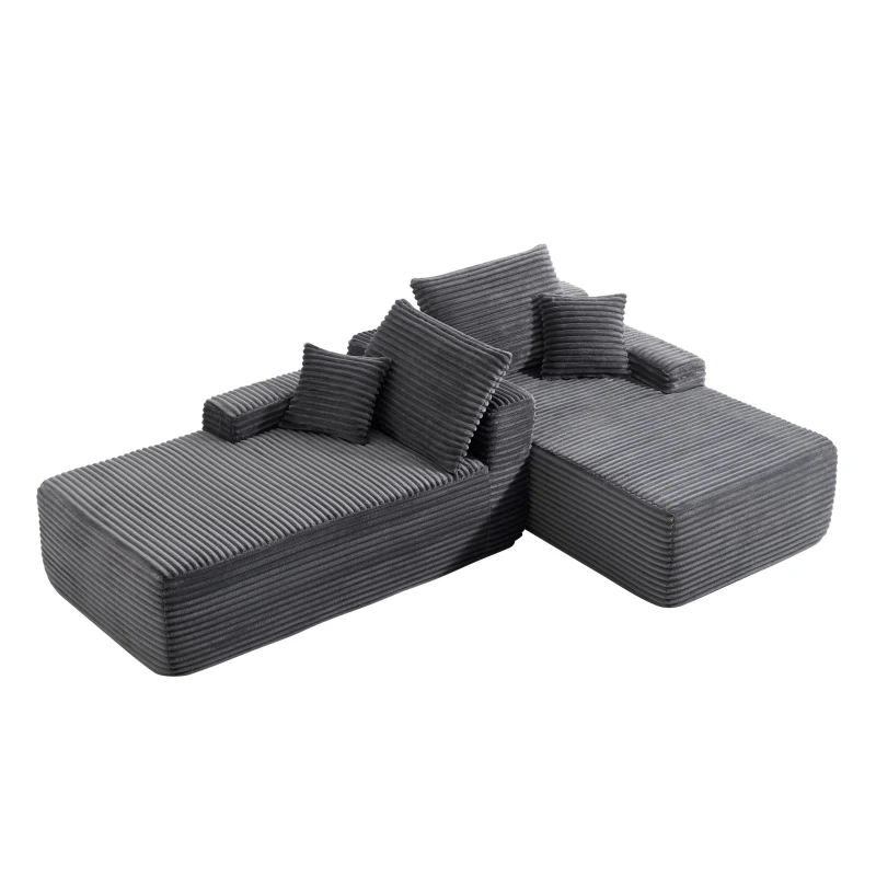 Modern Cloud Sectional with L-Shape and Double Chaise, Cozy 2-Seater Couch with Plush Fabric and No Assembly, 75'' L x 66" W x 26" H, Grey