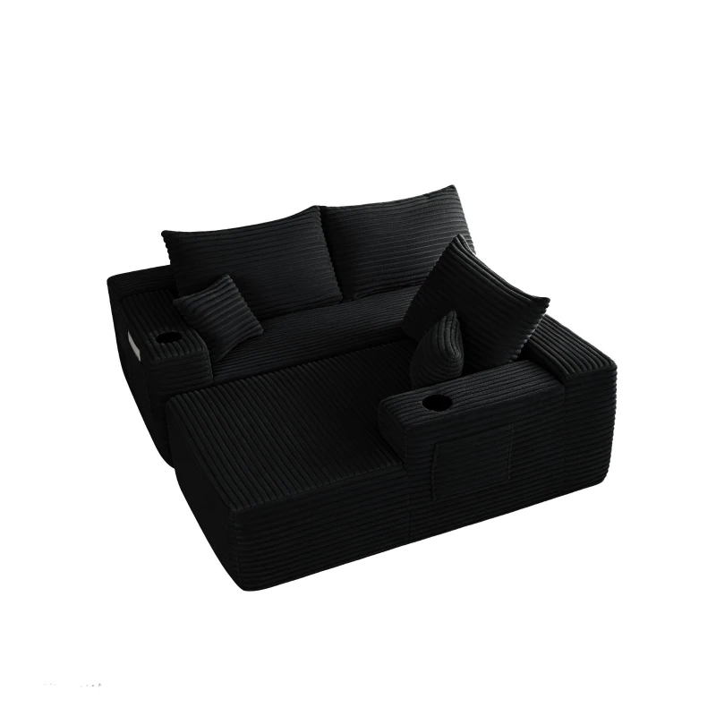 Smooth Fabric Sofa with L-Shaped Chaise and Side Pockets, Urbane Couch for Living Room and Bedroom, 108'' L x 63" W x 23" H, Black Right