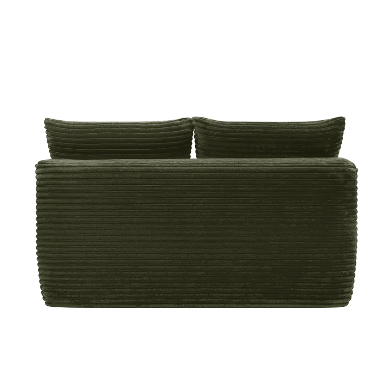Cozy 2-Seat Chaise Lounge with Cup Holder and Plush Fabric, Modular Sofa with Flexible Matching and No Assembly, 57'' L x 39" W x 33" H, Green