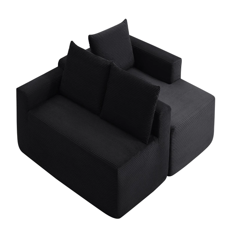 Modern Cloud Sectional with Right L-Shape Chaise and Deep Seat, Cozy Modular Sofa with Corduroy and No Assembly, 97'' L x 60" W x 31" H, Black