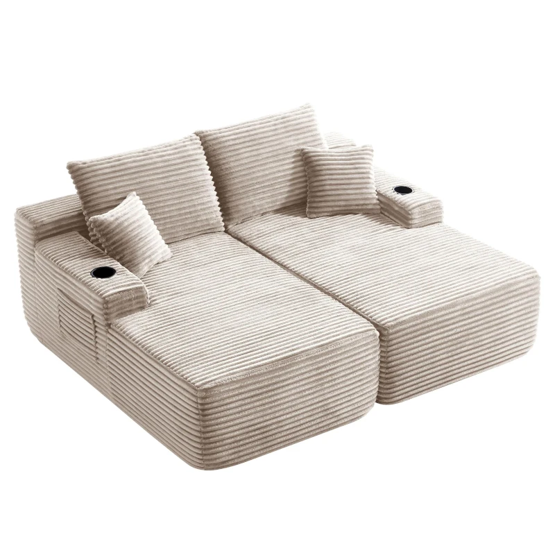 Modern Cloud Sectional with L-Shape and Dual Chaise, Cozy 2-Seater Sofa with Plush Fabric and No Assembly, 69'' L x 61" W x 30" H, Beige