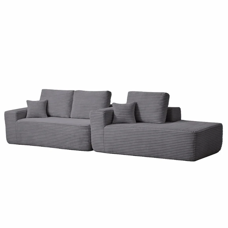 Gentle Fabric Sofa with L-Shaped Chaise and Side Pockets, Wise Couch for Living Room and Bedroom, 104'' L x 67" W x 32.5" H, Grey Right