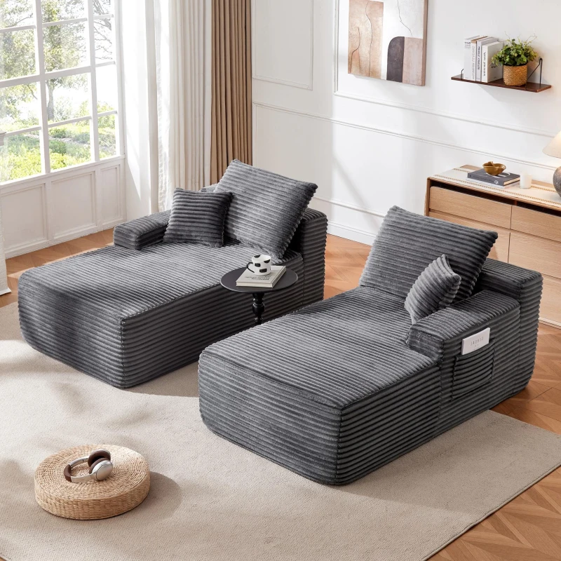 Modern Cloud Sectional with L-Shape and Double Chaise, Cozy 2-Seater Couch with Plush Fabric and No Assembly, 75'' L x 66" W x 26" H, Grey