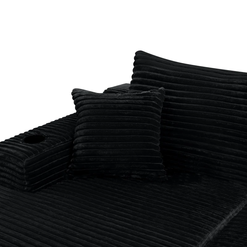Luxurious Corduroy Sectional Sofa with L-Shaped Chaise and Cup Holder, Cozy Couch for Living Room and Bedroom, 96'' L x 66" W x 33" H, Black