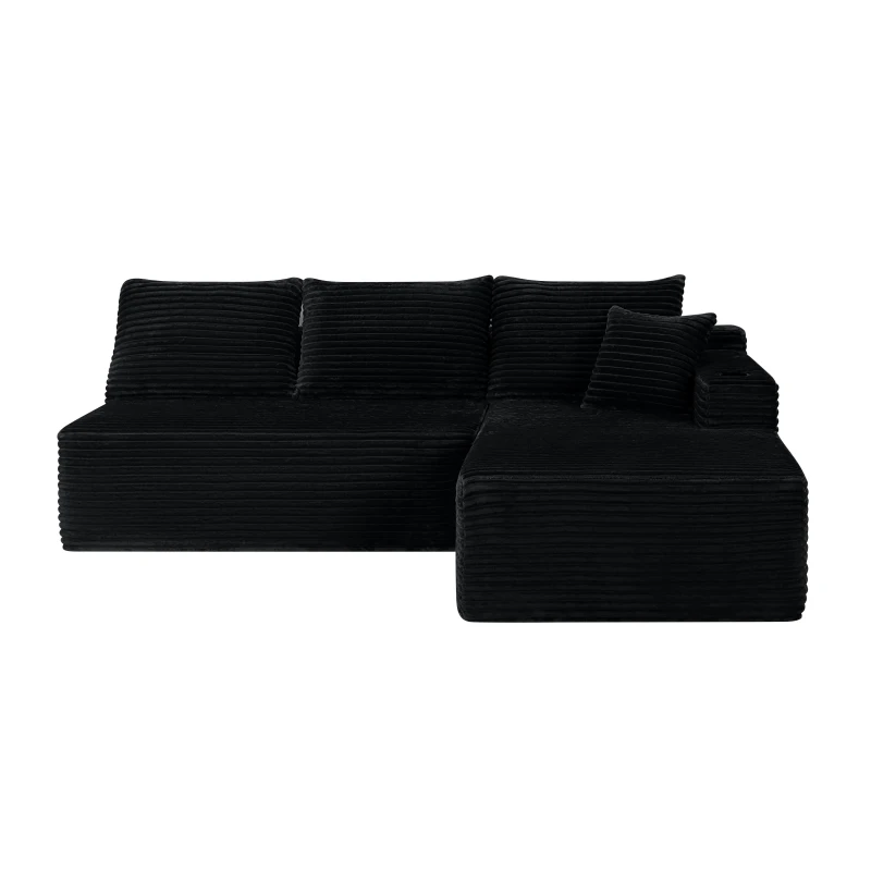 Versatile Corduroy Sectional Sofa with L-Shaped Chaise and Deep Seat, Minimalist Couch for Living Room and Bedroom, 96'' L x 66" W x 33" H, Black