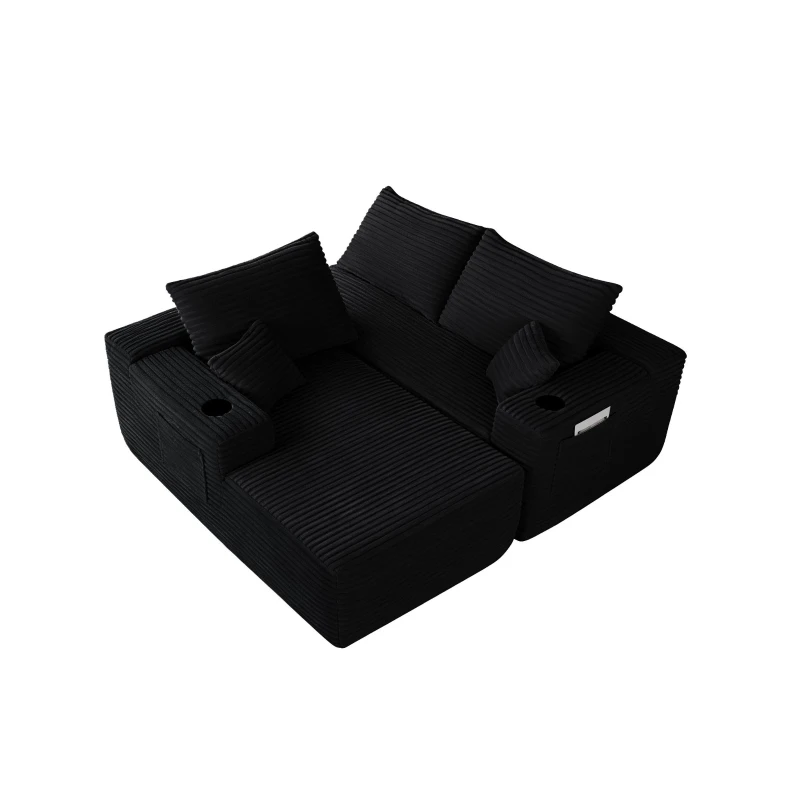 Tranquil Fabric Sofa with L-Shaped Chaise and Side Pockets, Crisp Couch for Living Room and Bedroom, 108'' L x 63" W x 23" H, Black Left