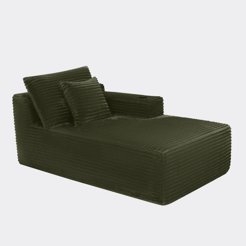 Silken Fabric Chaise Lounge with Cup Holder and Deep Seat, Clever Couch for Living Room and Bedroom, 66'' L x 39" W x 33" H, Green Right