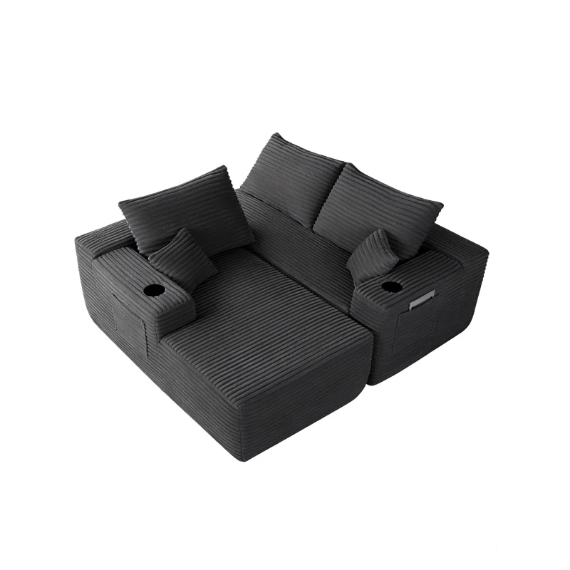 Velvet Fabric Sofa with L-Shaped Chaise and Side Pockets, Classic Couch for Living Room and Bedroom, 108'' L x 63" W x 23" H, Grey Left