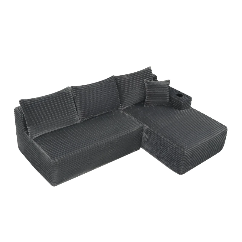 Modern Cloud Sectional with L-Shape Chaise and Cup Holder, Cozy Modular Sofa with Plush Fabric and No Assembly, 96'' L x 66" W x 33" H, Grey