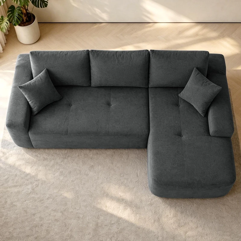 Modern Cloud Sectional with L-Shape Chaise and Deep Seat, Modular Sofa with Cotton-Linen Fabric and No Assembly, 85'' L x 53" W x 24" H, Black