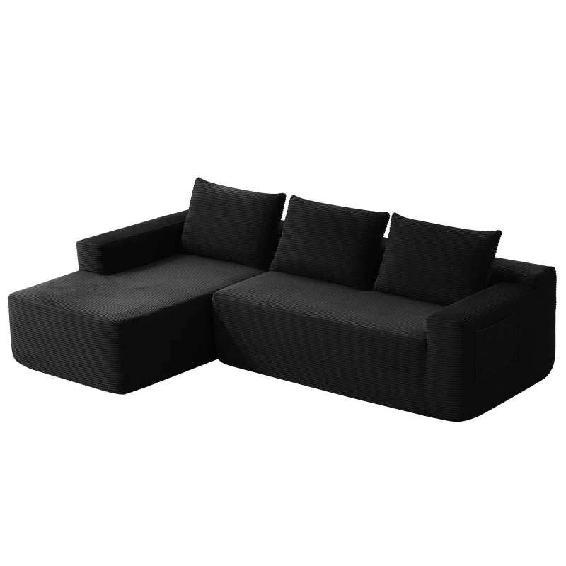 Modern Cloud Sectional with L-Shaped Chaise and Deep Seat, Modular Sofa with Side Pockets and No Assembly, 104'' L x 67" W x 32.5" H, Black