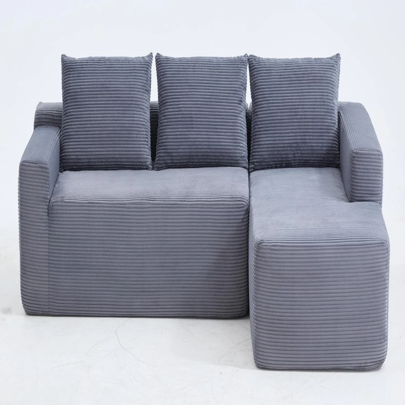 Modern Cloud Sectional with L-Shaped Chaise and Deep Seat, Cozy Modular Sofa with Corduroy and No Assembly, 96.5'' L x 60" W x 31" H, Grey