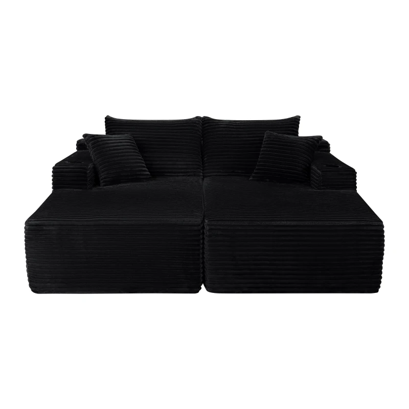 Fresh Fabric Sectional Sofa with Dual Chaise, Deep Seat and Cup Holder, Handy Couch for Living Room and Bedroom, 76'' L x 66" W x 26" H, Black