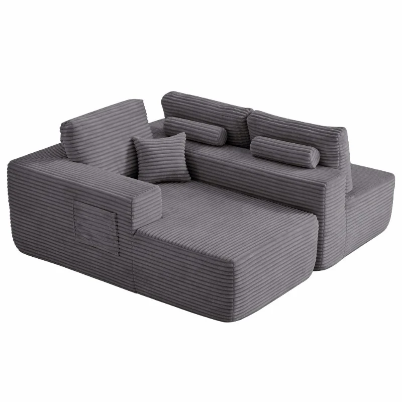 Luxe Fabric Sofa with L-Shaped Chaise and Side Pockets, Functional Couch for Living Room and Bedroom, 104'' L x 67" W x 32.5" H, Grey Left