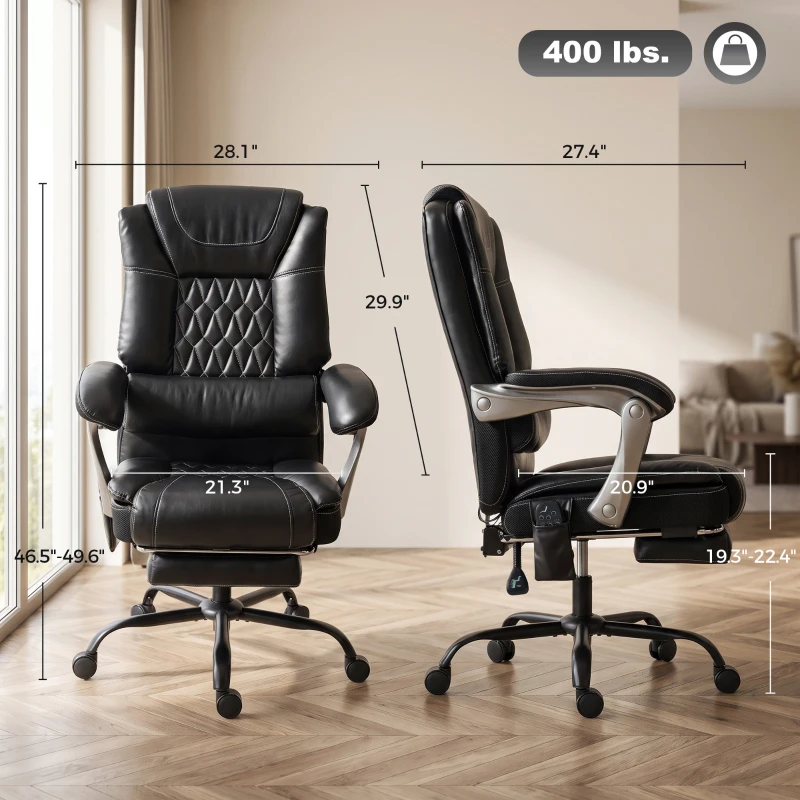 HOMCOM 400lbs Massage Office Chair with Heat, Big and Tall Desk Chair, Lumbar Support, Reclining, Footrest, Black