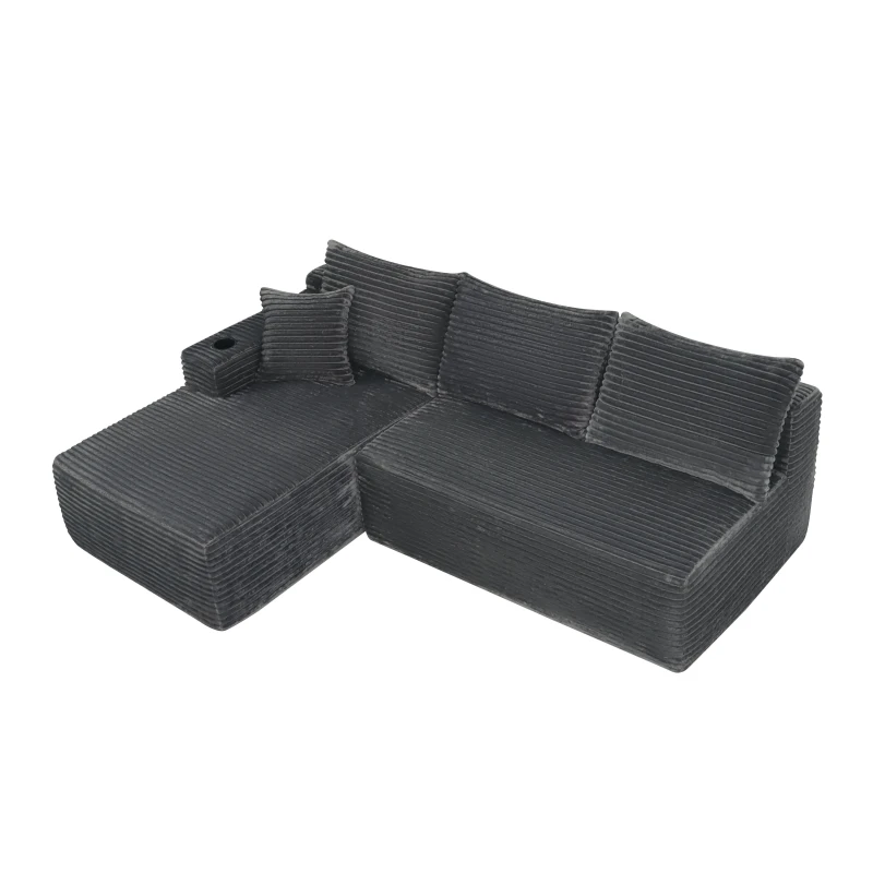 Modern Cloud Sectional with L-Shape Chaise and Cup Holder, Cozy Modular Sofa with Deep Seat and No Assembly, 96'' L x 66" W x 33" H, Grey