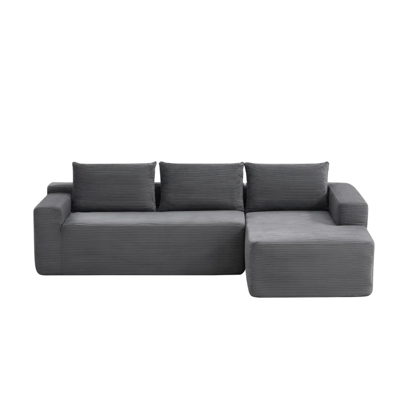L-Shape Sectional Couch with Right Chaise and Deep Seat, Modern Modular Sofa with Corduroy and No Assembly, 96.5'' L x 60" W x 31" H, Grey
