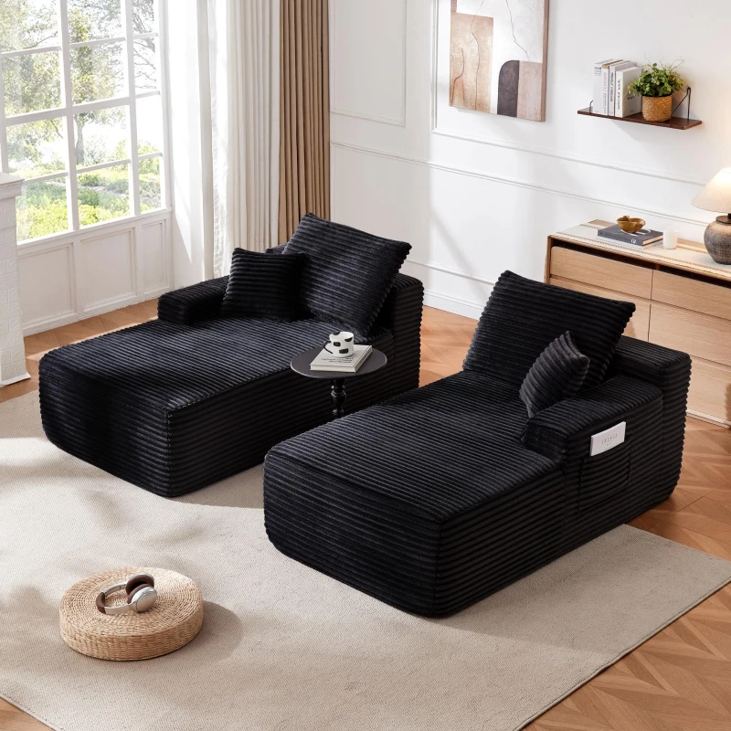 Cozy Modern Cloud Sectional with L-Shape Chaise and Deep Seat, Chic Plush 2-Seater Sofa with No Assembly, 75.5'' L x 66" W x 26" H, Black