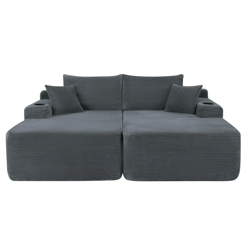 Robust Corduroy Sectional Sofa with Double Chaise and Deep Seat, Neat Couch for Modern Living Room and Bedroom, 69'' L x 61" W x 30" H, Grey