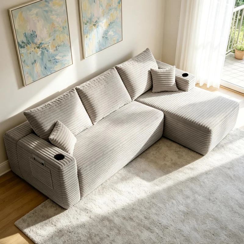 Modern Cloud Sectional with L-Shape Chaise and Side Pockets, Modular Couch with Deep Seat and No Assembly, 108'' L x 63" W x 23" H, Coffee