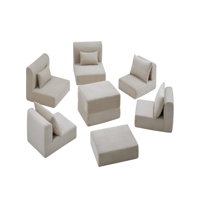 Cozy Modular Sectional with L-Shape and 5 Pillows, Chic Versatile Couch with Soft Corduroy and No Assembly, 100'' L x 35" W x 24" H, Camel